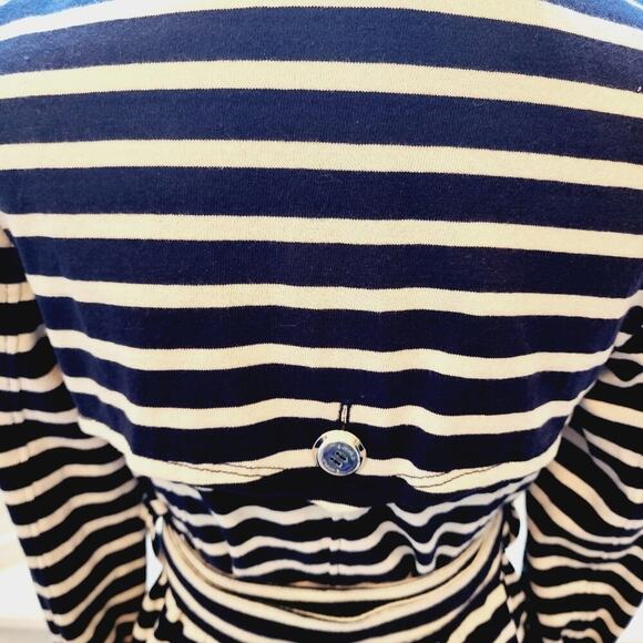 E-WORLD NAVY / CREAM MULTI POCKET BUTTON DOWN COAT WITH BELT SIZE SMALL - Picture 2 of 12